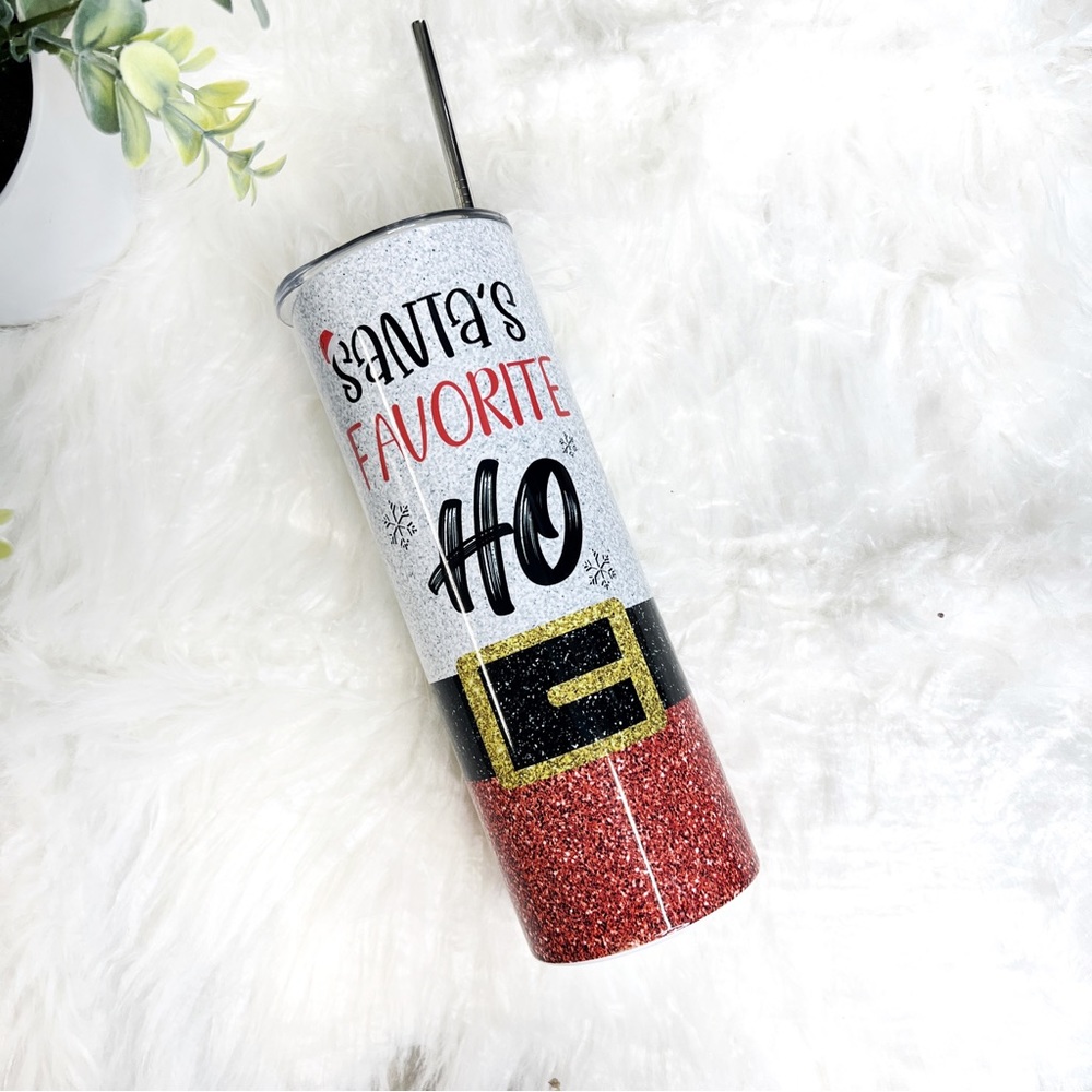 Santa’s Favorite Ho Drink Tumbler Slide Lid and Straw 20oz Stainless Steel - Picture 2 of 3